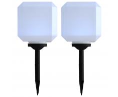 vidaXL Lámparas solares LED de exterior 2 uds cúbicas 20 cm blanco