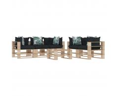 vidaXL Muebles de palés jardín 6 pzas madera cojines de flores y gris