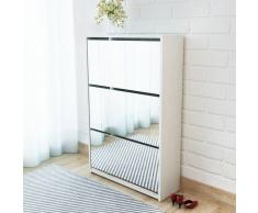 vidaXL Mueble zapatero blanco 3 compartimentos con espejo 63x17x102,5 cm