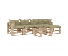 vidaXL Set muebles de palés jardín 6 piezas madera cojines color crema