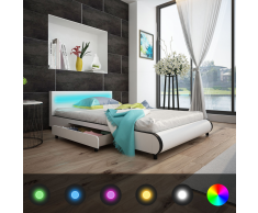 vidaXL Cabecero de Cama Blanco con LED 140 cm + Colchón Espuma Viscoelástica