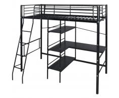 vidaXL Cama alta con escritorio 200x90 cm negro metal