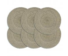 vidaXL Mantel individual 6 unidades liso redondo yute gris 38 cm