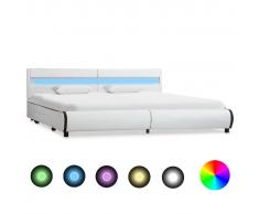 vidaXL Estructura de cama con LED de cuero sintético blanco 180x200 cm