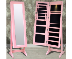 vidaXL Espejo joyero rosa de pie con luz LED