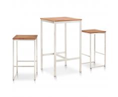 vidaXL Set mesa y sillas de bar 3 pzas madera acacia acero inoxidable