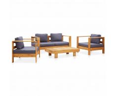 vidaXL Muebles de jardín 4 pzas con cojines madera maciza acacia gris