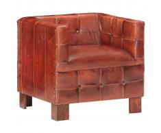 vidaXL Sillón con diseño de cubo cuero auténtico marrón oscuro