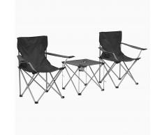 vidaXL Juego de mesa y sillas de camping 3 piezas gris