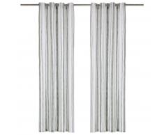vidaXL Cortinas y anillas de metal 2 pzs algodón verde rayas 140x245cm