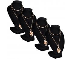 vidaXL Expositor De Joyas En Forma De Busto Negro - 4Piezas - 9X8,5X15cm