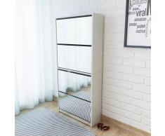 vidaXL Mueble zapatero 4 cajones con espejo blanco 63x17x134 cm