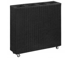 vidaXL Jardinera con 4 macetas de ratán sintético negro 80x22x79 cm