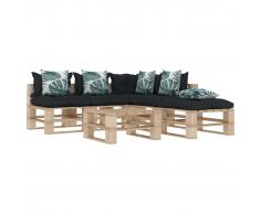 vidaXL Muebles de palés jardín 6 pzas madera cojines de flores y gris