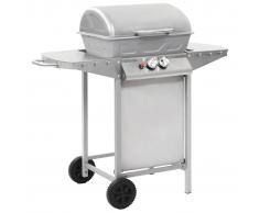 vidaXL Barbacoa portátil de gas con 2 zonas plateada acero inoxidable
