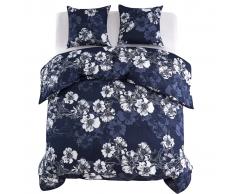 vidaXL Funda nórdica 3 piezas floral 240x220/60x70cm azul marino