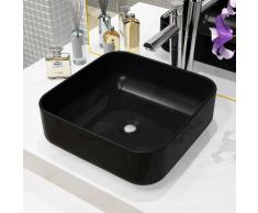 vidaXL Lavabo cuadrado de cerámica negro 38x38x13,5 cm
