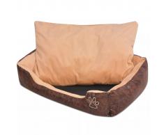 vidaXL Cama para perro con cojín PU cuero artificial talla M marrón