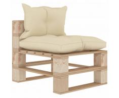 vidaXL Sofá central de palés de jardín madera con cojines color crema