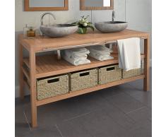 vidaXL Mueble lavabo tocador madera teca maciza 4 cestas 132x45x75 cm