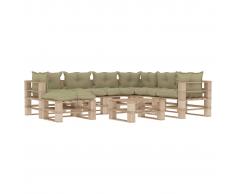 vidaXL Set muebles de palés jardín 9 piezas madera cojines color crema