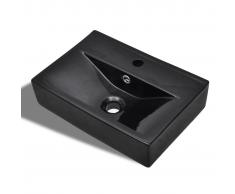 vidaXL Lavabo de cerámica con agujero para grifo/desagüe negro rectangular
