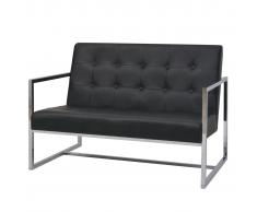 vidaXL Sofá 2 plazas con reposabrazos cuero artificial y acero negro
