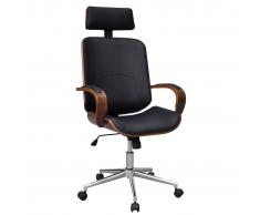 vidaXL Silla giratoria de oficina Bentwood de piel sintética repozacabezas