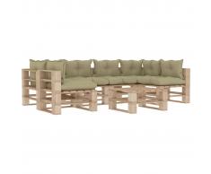 vidaXL Set muebles de palés jardín 7 piezas madera cojines color crema