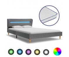 vidaXL Cama con LED y colchón viscoelástico tela gris claro 140x200 cm