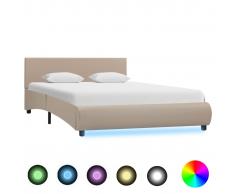 vidaXL Estructura de cama con LED cuero sintético capuchino 140x200 cm