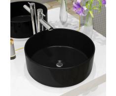 vidaXL Lavabo redondo de cerámica negro 40x15 cm