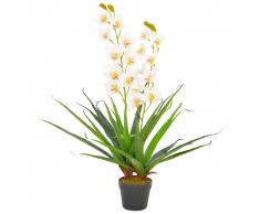 vidaXL Planta artificial orquídea con macetero 90 cm blanca