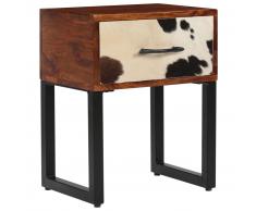 vidaXL Mesita de noche madera maciza sheesham y cuero real 40x30x50 cm