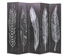 vidaXL Biombo divisor plegable 200x180 cm plumas blanco y negro