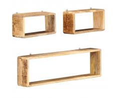 vidaXL Juego de estantes cubo de pared 3 piezas madera maciza de mango