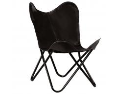 vidaXL Silla Butterfly para niño de cuero auténtico negro