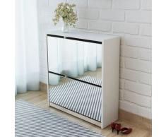 vidaXL Mueble zapatero blanco 2 compartimentos con espejo 63x17x67 cm