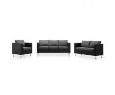 vidaXL Set de sofás de 3 piezas de cuero sintético negro y gris claro