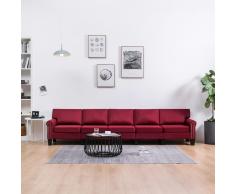 vidaXL Sofá de 5 plazas de tela color vino tinto