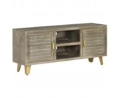 vidaXL Mueble TV de madera de mango maciza gris y latón 110x30x48 cm