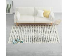 vidaXL Alfombra de lana y tela vaquera azul/blanco 120x170 cm