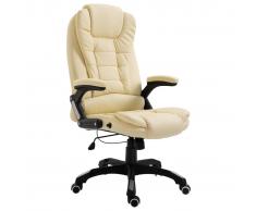 vidaXL Silla de oficina de cuero sintético crema