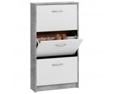 FMD Mueble zapatero con 3 compartimentos basculantes blanco y hormigón