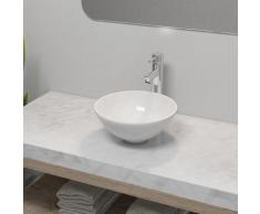 vidaXL Lavabo de baño con grifo mezclador cerámica redondo blanco