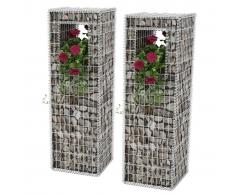 vidaXL Cesta poste/jardinera de gaviones 2 unidades acero 50x50x160 cm