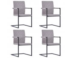 vidaXL Sillas de comedor cantilever 4 uds cuero sintético gris claro