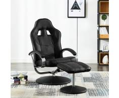 vidaXL Silla oficina reclinable con reposapiés cuero sintético negro