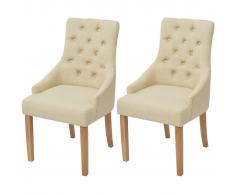 vidaXL Sillas de comedor 2 unidades de tela color crema
