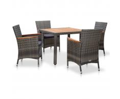 vidaXL Set de comedor para jardín 5 pzas cojines ratán sintético gris